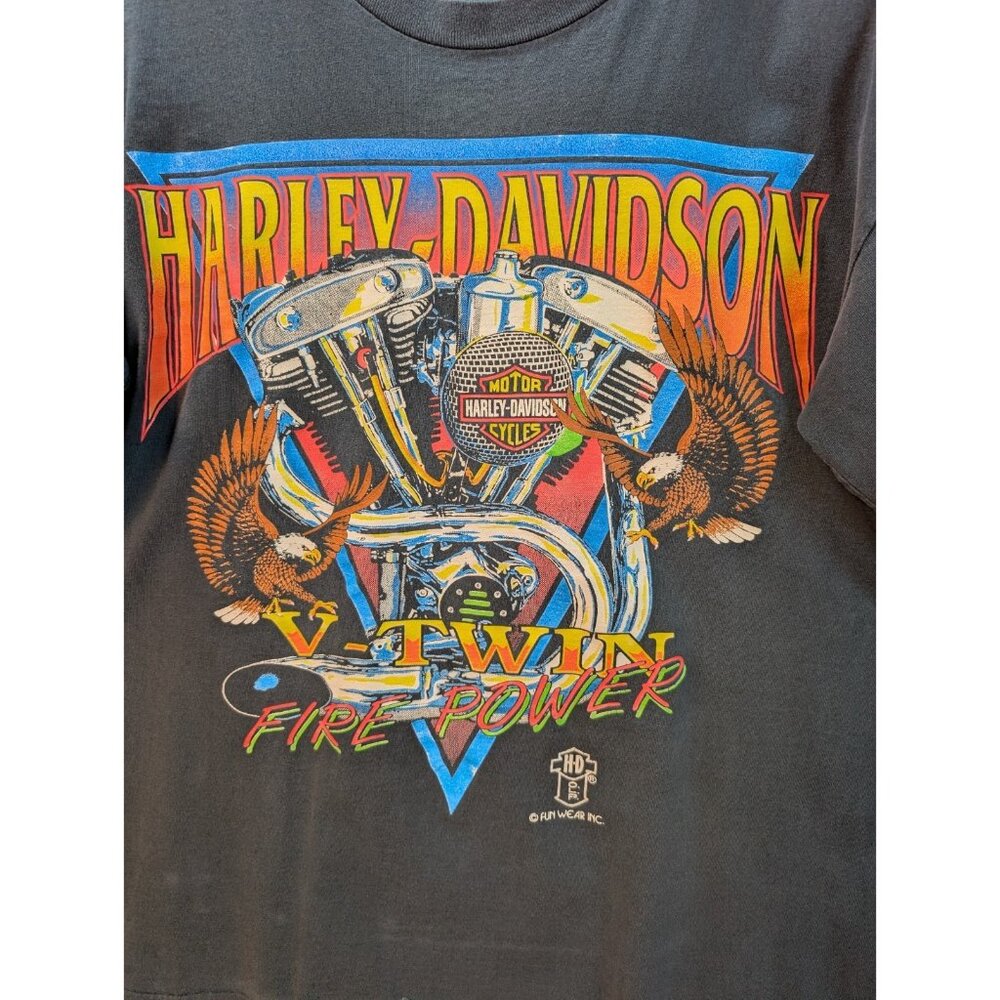 Distressed Rare Vtg Harley Davidson Eagle V-Twin Fire Power Men's Large Shirt